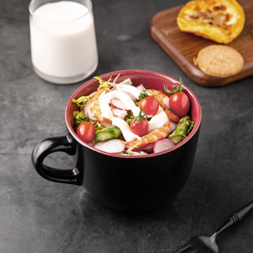 GBHOME Ceramic Soup Mugs with Lid, 24 oz Soup Cups with Hanlde for Coffee,Cereal,Salad,Noodles,Tea, Microwave &Dishwasher Safe, Set of 4, Red inside with Vented lid - color: Red