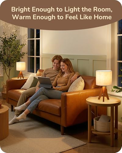 EDISHINE Tripod Table Lamp, Small Cute Bedside Lamp, 14.2 Inch, E26 Base - color: Light Brown