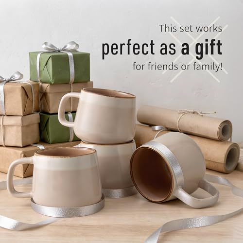 Ava Nord Small Stoneware Ceramic Coffee Mugs Set of 4-6 oz - Rose Sand - color: Rose Sand, size: 6 Oz
