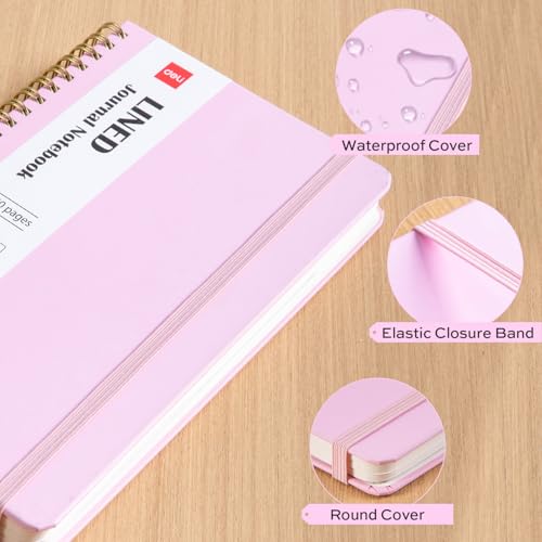 deli Pink Lined Spiral Journal Notebook, 160 Pages, A5 (5.5"x8") Hardcover Writing Notebook, College Ruled Spiral Bound Journal for Women & Men - Perfect for Work, School, Office & Note Taking - color: Pink