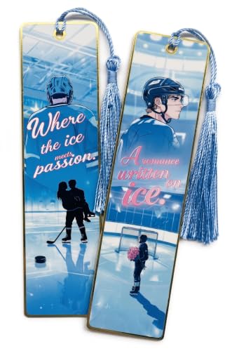 2Pcs Hockey Metal Bookmarks for Sports Romance Readers Book Lover Gift - color: Ice Hockey