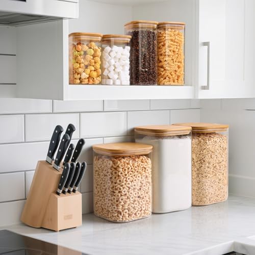 ComSaf Glass Storage Jars with Bamboo Lids 3.6 Qt Large Pantry Square - color: 3.6Qt-Square