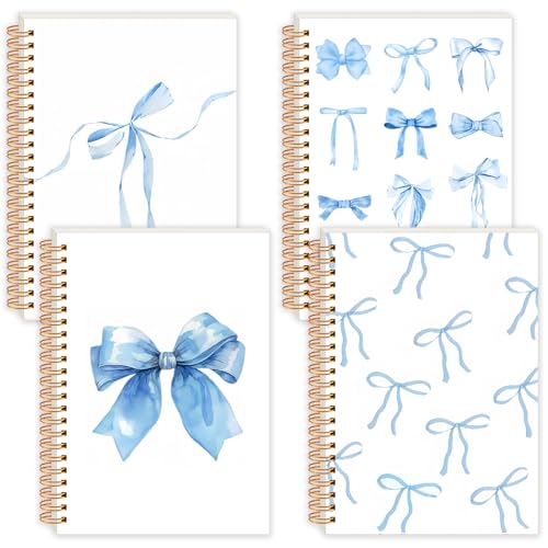 4 Pack Blue Bow Notebooks for Teen Girls & Women, Cute School Supplies, A5 - color: Blue, style: Bow Style