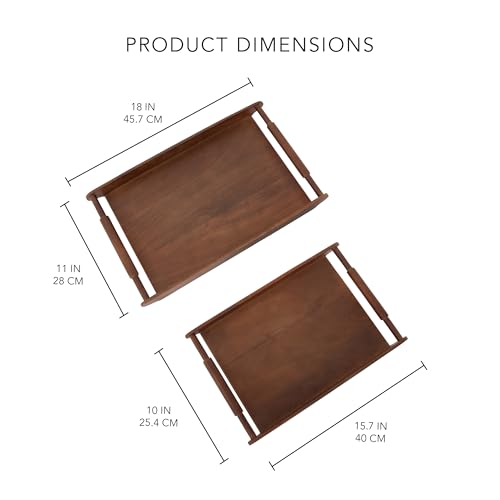 Ellementry Wooden Serving Tray Set – Decorative Tray for Coffee Table, Kitchen & Dining, Serving Platters, Breakfast & Snack Tray - color: Presence Walnut