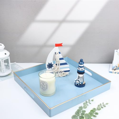 Spsyrine Light Blue Decorative Tray for Living Room, Square Modern Plastic Coffee Serving Table Tray for Ottoman Bathroom Kitchen, 13"*13". - color: Bs002r