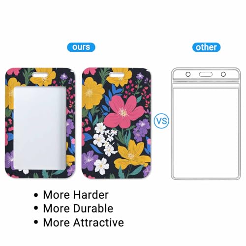 Blooming Bright Flower Badge Holder with Retractable Badge Reel Carabiner Clip ID Badge Holder for Workers Events Schools - color: Blooming Bright Flower