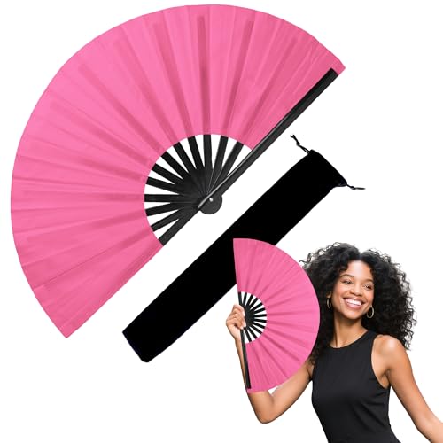 13 Inch Large Rave Fan & Clack Fan for Line Dancing - Folding Hand Fan with UV Glow for Boots on The Ground, Performance, Wedding, Party - Portable Handheld Fan for Women & Men - color: Pink*1