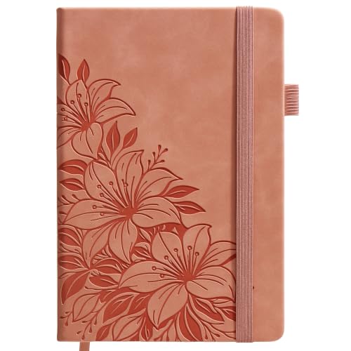 Lined Journal Notebook Hardcover Leather Bound 200 Pages A5 Floral Diary - color: Peach, size: A5 200 Pages