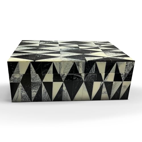 Perilla Home Decorative Wooden Storage Box Black and Off-White (8" l X 5" b X 3" h) Keepsake Jewelry Gift Boxs for Decor Memory Box's, Modern Art Boxs, Fabric Storage Bin, Birthday Gift (Aurora) - color: Black and off white Aurora