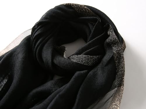 Jeelow Long Silk Blend Embroidered Floral Shawl Scarf Wrap for Women - color: Black Elegance