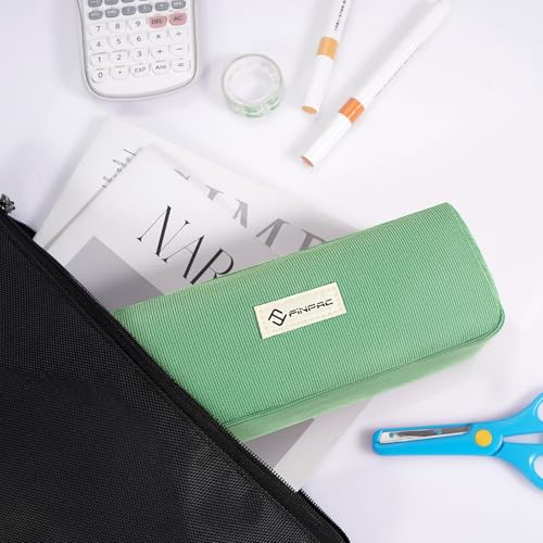 FINPAC Pencil Case, Corduroy Aesthetic Makeup Bag - color: Grass Green
