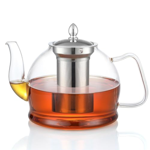 HIWARE 1500ml Glass Teapot with Removable Infuser, Stovetop Safe Tea Kettle, Blooming and Loose Leaf Tea Maker Set - size: 50 oz