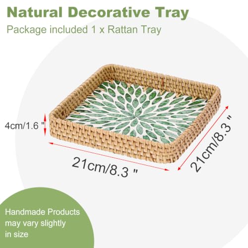 Key Basket Bowl for Entryway Table, Decorative Small Wicker Tray - color: Green, size: 8.3" x 8.3" x 1.6"