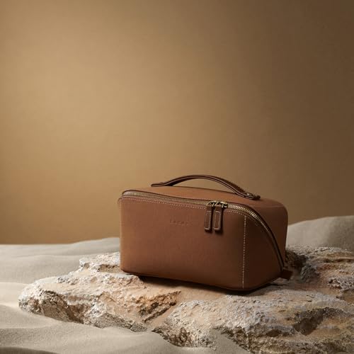 EACHY Travel Makeup Bag for Women, Faux Suede Cosmetic Bag, Brown, Medium - color: D - Brown, size: Medium