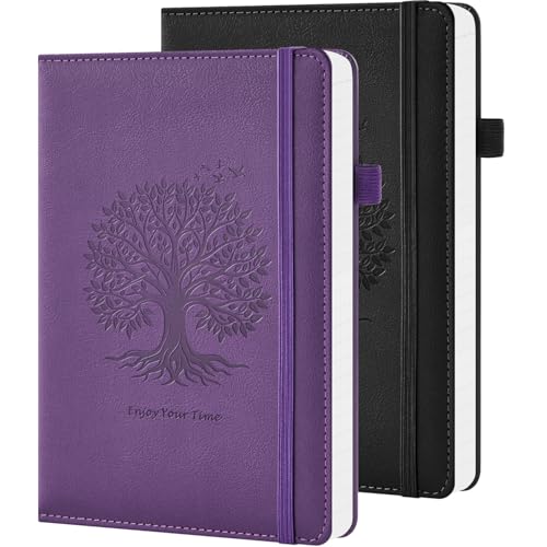 2 Pack Journal Notebook for Women Men, 160 Pages per Pack, A5 (5.7'' x 8.4") Hardcover Journaling Notebook College Ruled for Writing Work, 100GSM Paper, Black & Dark Purple, School Office Supplies - color: Black_Purple, size: A5