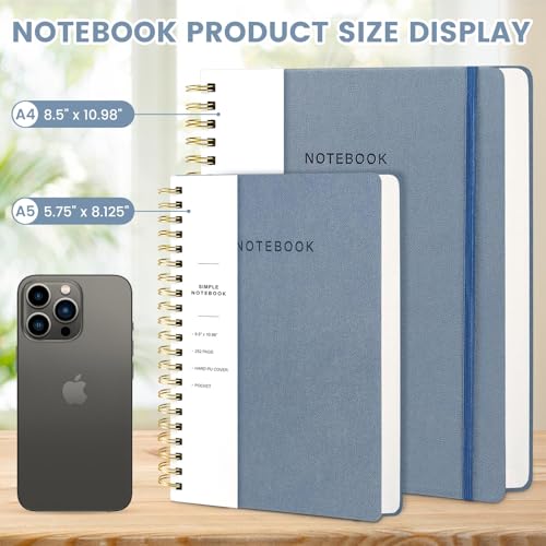 Spiral Notebook - 8.5 x 10.98 Inch Large Hard Cover Notebook with Elastic Band & Pocket, 180 Pages, Lay Flat Wirebound Journal for Work, School, Planning & Note Taking ReefBlue - color: 001-Reef Blue-1pack, size: A4-180 pages