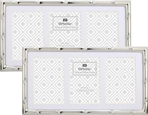YiPinYin 3-2x3'' Silver Multi Metal Picture Frames 3 setion frame 2pack, Bamboo Detail Silver Plated Nurse Photo Frames 3-2x3'' Baby frames With Soft Velvet Backing for Desktop and Wall Décor - color: Silver, size: 3-2x3Inch 2PK
