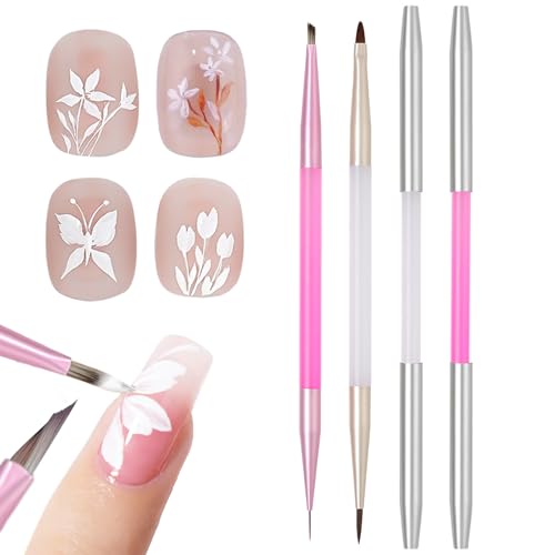 2Pcs Nail Art Brushes Set for Flower Petal Butterfly Drawing, 3D Gel Acrylic Nail Brush, Fine Liner Nails Design Tool, Professional Watercolor Painting Pen for Manicure DIY Salon - color: Flower Painting Brush