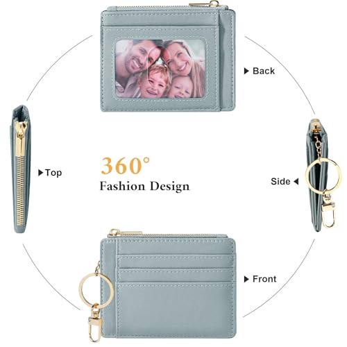 Sodsay Card Case Slim Front Pocket Wallet for Women Credit Card Holder with Keychain | Slim, Credit Card Holder, Front Pocket, with Keychain - color: Smooth Blue Classic