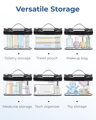 BAGSMART TSA Approved Toiletry Bag, 2 Pack Clear Makeup Cosmetic Bag Organizer, Quart Size Travel Bag for Toiletries, Carry-on Travel Accessories Essentials, Black-2pcs - color: 01-Black