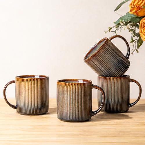 theterra Ceramic Coffee Mugs Set of 4, 14.2 oz Coffee Cups with Handle - color: Cocoa Mocha, size: 14 OZ (Set of 4)