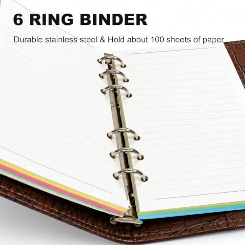 Convend A6/A5 Refillable 6 Ring Faux Leather Binder Cover, Brown Croc - color: Crocodile-brown, size: Luxe-A6