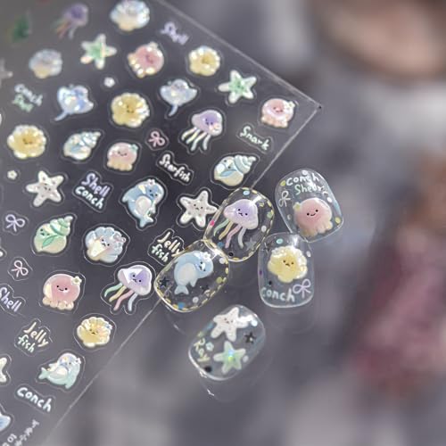 5D Embossed Under The Sea Stickers for Nail Art, Jelly Fish (to5118) - style: to5118