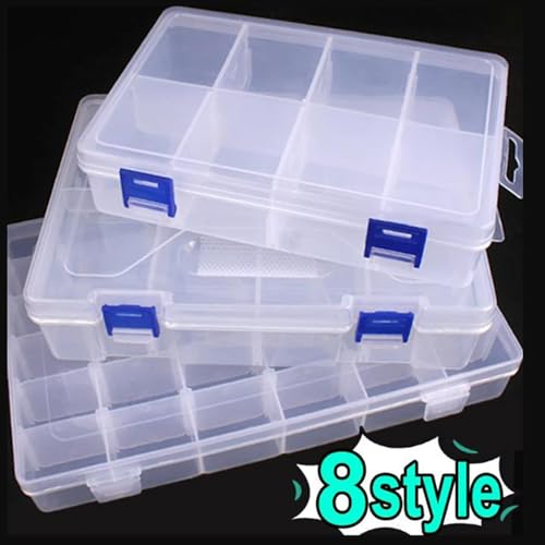 1pcs Adjustable 1-24 Grids Compartment Jewelry Box Transparent Plastic Storage Boxes Container Earring Organizer Case (Style3) - color: Style3