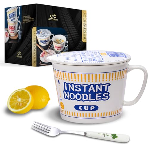 34 OZ Ceramic Ramen Bowl with Lid Instant Ramen Noodle Bowl Large Soup Bowl with Handle, Ramen Lovers Gift, Blue - color: Blue