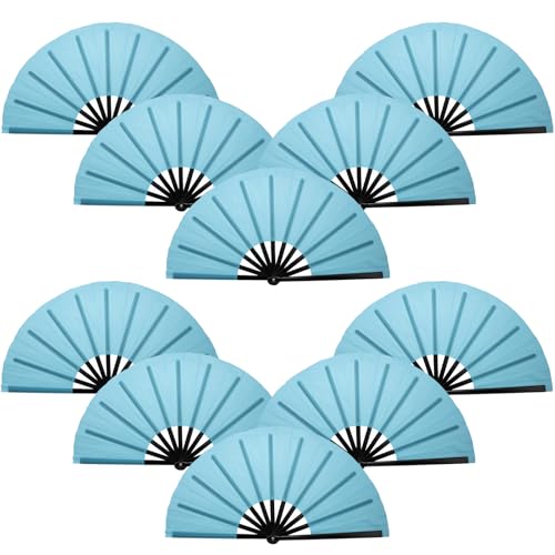 QIRMIZI 10PCS Large Folding Hand Rave Fan - Popping Fan Clacking Fans for Chinese Kung Fu, Tai Chi, Dance, Music Festivals,Carnivals, Weddings, EDM Events, Parties & Decorations,Light Blue - color: Light Blue