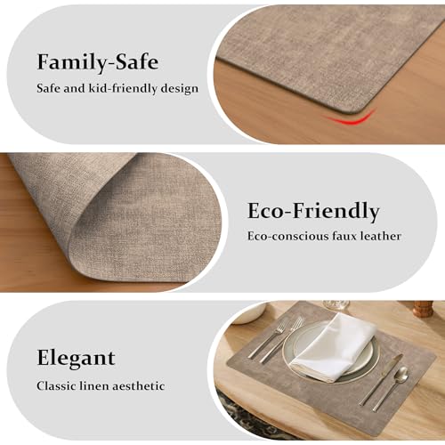 FROMHEART Faux Leather PU Placemats Set of 4 (Light Coffee,11.8" x 17") - color: Light Coffee, size: Set of 4