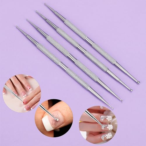 Jeffdad Nail Dotting Tool, 4 Pcs Professional Double-ended Nail Art Tools with Box, Dot Pen Metal Dot pen Nail Polish Paint Pen Dot Diamond Pattern Stainless Steel Dotting Tools Nail art(silver) - color: silver