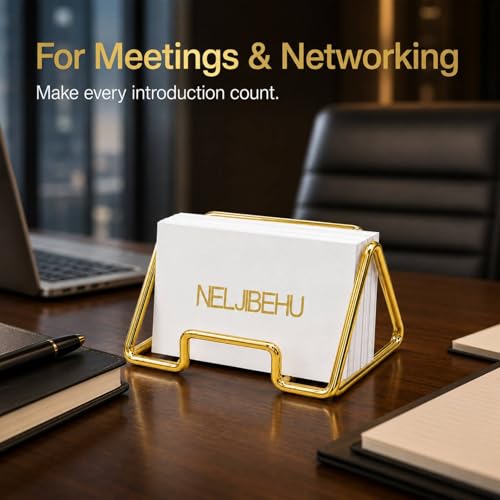 Business Card Holder for Desk, Gold Business Card Display Stand - color: gold
