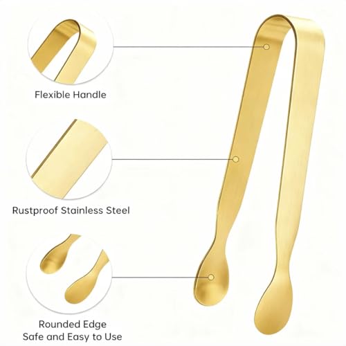 6PCS Golden Ice Tongs Mini Sugar Tongs, Stainless Steel Tiny Kitchen Tongs - size: 6 pieces, Golden