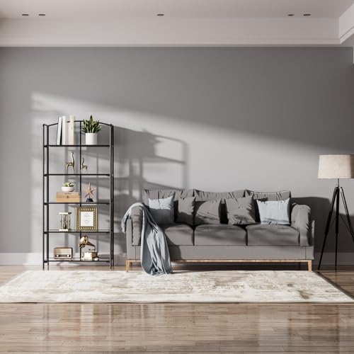 Crofy 5-Tier Wider Foldable Bookshelf, Black Frame & Transparent Shelves - color: Black Frame & Transparent Shelf, size: 5 Tier Wider