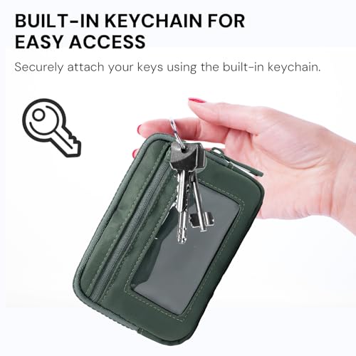 Wristlet Wallet for Women with Clear ID Window, Zip Coin Purse and Keychain - color: Green