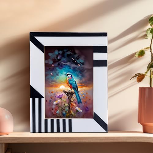 Handicrafts Home Handmade Resin Inlay Modern Black White Picture Frame, 5x7 - color: SILHOUETTE-SHAPE., size: 5X7