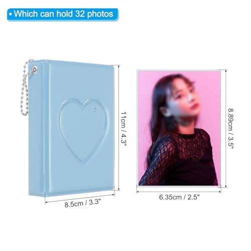 PATIKIL 3 Inch Mini Kpop Photocard Binder 2.5"x3.5" Album with 32 Pockets Small Bookshelf Love Heart Picture Holder Book for Collection, Blue - color: Blue