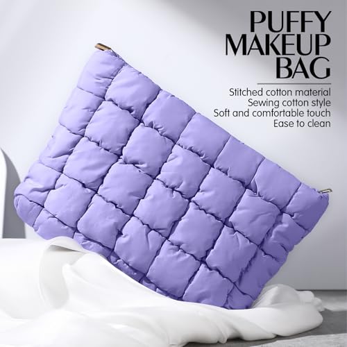 Hillban Purple Puffy Quilted Makeup Bag for Women Cosmetic Gift, Classic - color: Punple, size: Classic