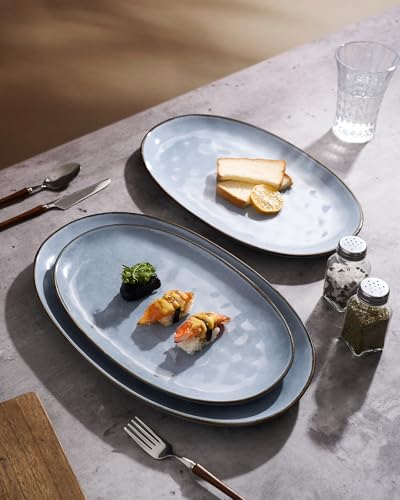 famiware Serving Platters Set of 3 Sizes - Oval, Blue - color: Blue