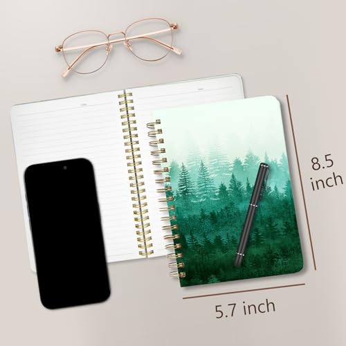 Cute Spiral Notebook Journal A5 6x9 Note Book with Pocket, Forest - color: Green Forest