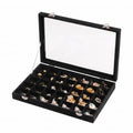Frebeauty 35 Grid Earring Organizer,Velvet Jewelry Tray with Clear Lid - color: Black, size: 35 Grid