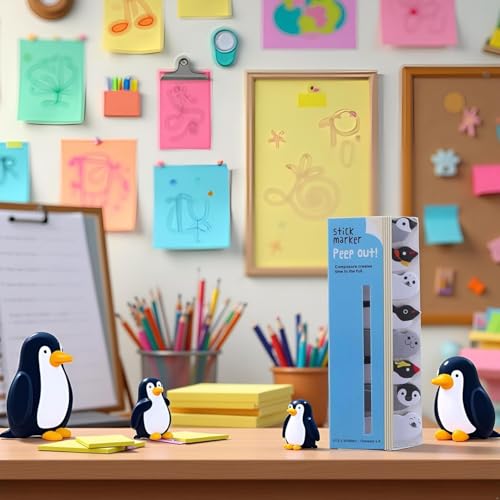 Penguin Kawaii Sticky Notes, Page Flags, Index Tabs, Self-Stick Memo Pad with Cute Animal Designs