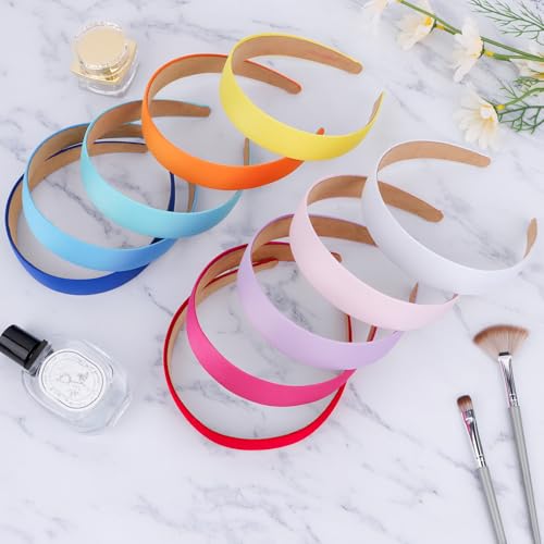 Wecoe Hairband, 10 Pack Satin Headbands Women 1.3 Inch Wide White Blue Pink Purple Red Orange Yellow Green, Non Slip Fashion Hair Bands Diy Holiday Costume Hair Accessories Women Girls - color: Multi-color F