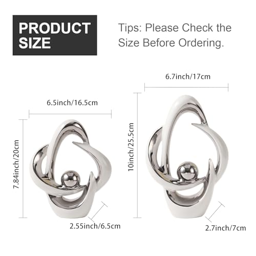2 Pcs Ceramic Statues Home Decor Modern Aesthetic Abstract Art - color: White and Silver