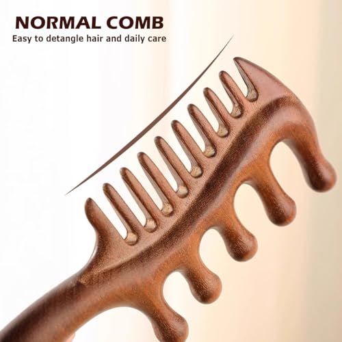 2 in 1 Wooden Comb for Scalp Massage Hair Growth, Wide & Fine Tooth Comb for Stress Relief, Gua Sha, Styling Hair, Scalp Massager Tool