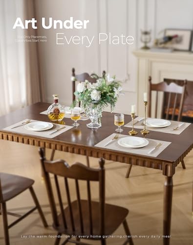 Leetaltree Woven Vinyl Beige Placemats Set of 6 - Linen Look & Easy to Clean - color: Beige, size: Set of 6