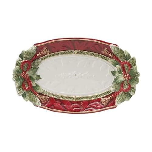 Fitz and Floyd Holiday Home Poinsettia Trim Serving Platter, 13.5 inch, Red