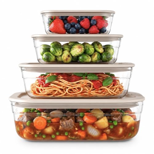 Naked Kitchen 8-Piece Food Storage Containers with Lids – Nesting Borosilicate Glass Meal Prep Containers with Leak-Proof Airtight Seal – BPA Free, Microwave, Oven, Freezer & Dishwasher Safe – Cream - color: Cream