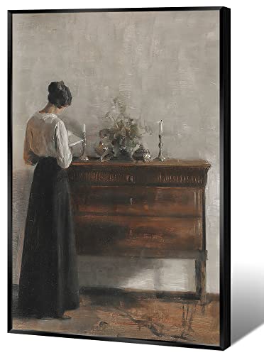 uoyien Vintage Danish Canvas Wall Art Famous Artwork Woman Reading Portrait Oil Painting Dark Academia Aesthetic Print 19th Century Antique Poster Retro Gallery Home Decor 12x16in Black Framed - color: Grey, size: 12x16in Black Metal Framed